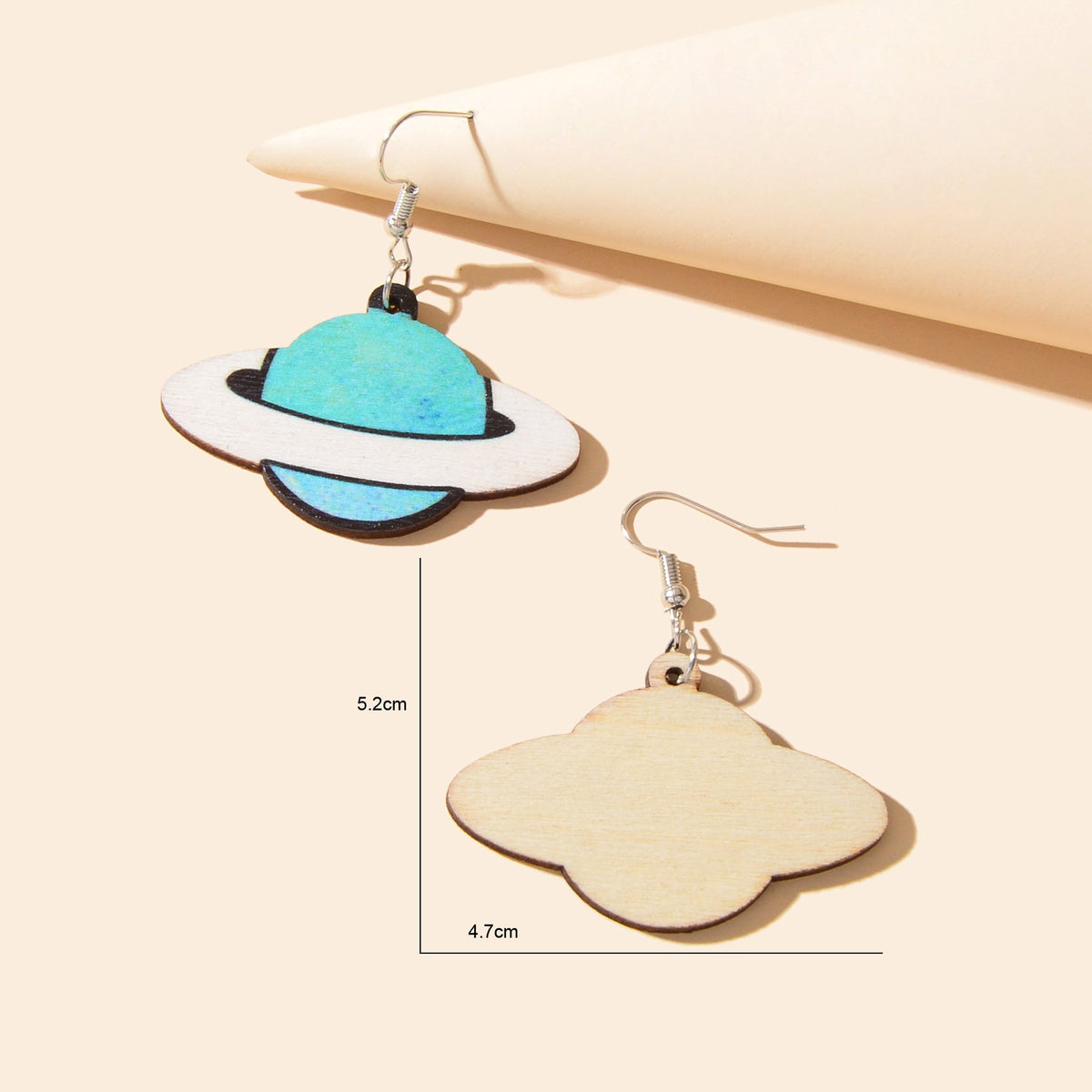 Personality Creative Jewelry Space Blue Planet Wood Dangle Earrings for Women-3
