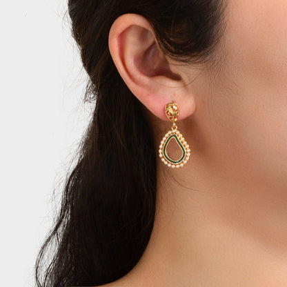 Trendy Daily Jewellery Pearl Decoration Gold Hollow Geometric Dangle Earrings-0