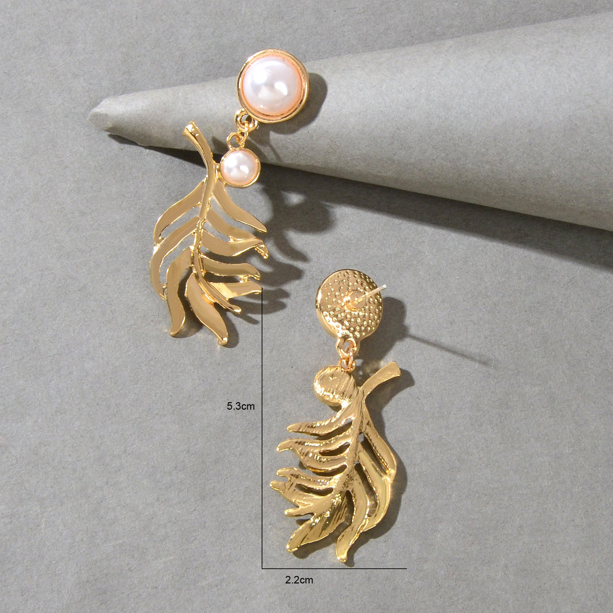 Fashion Party Daily Jewelry Imitation Pearl Decor Golden Leaf Design Metal Dangle Earrings-4