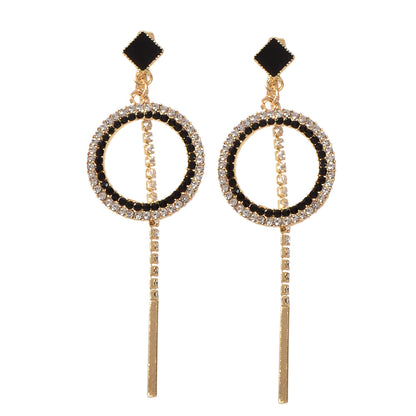 Feelontop Luxury Rhinestone Bar Charm Circle Dangle Earrings Perfect Ear Jacket-4