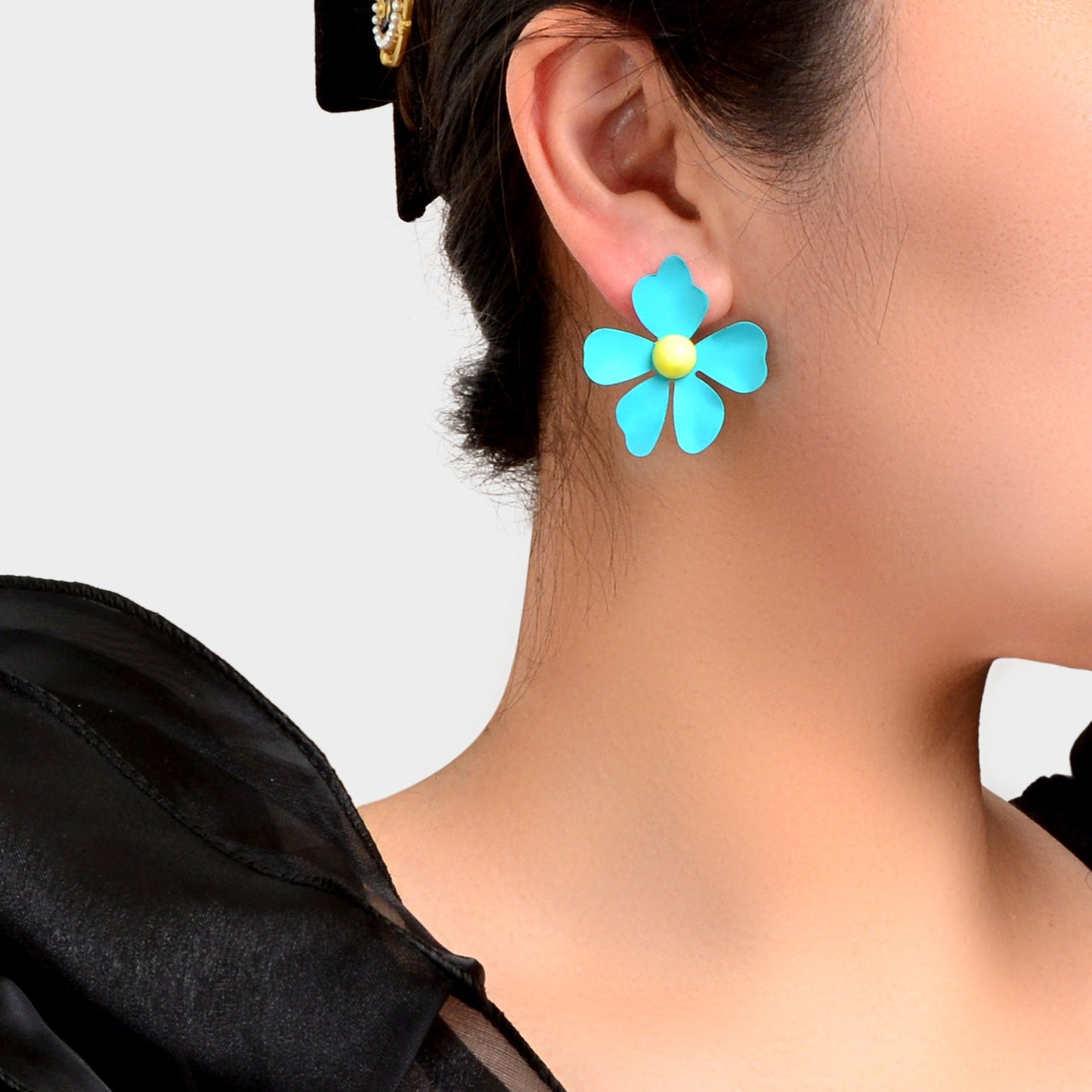 Romantic Blue Pink Flower Stud Earrings for Women Party Daily Holiday Jewelry-1