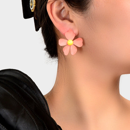 Romantic Blue Pink Flower Stud Earrings for Women Party Daily Holiday Jewelry-0