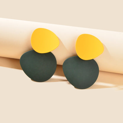 Yellow Dark Green Geometric Big Earrings Women Social gatherings Jewelry-1
