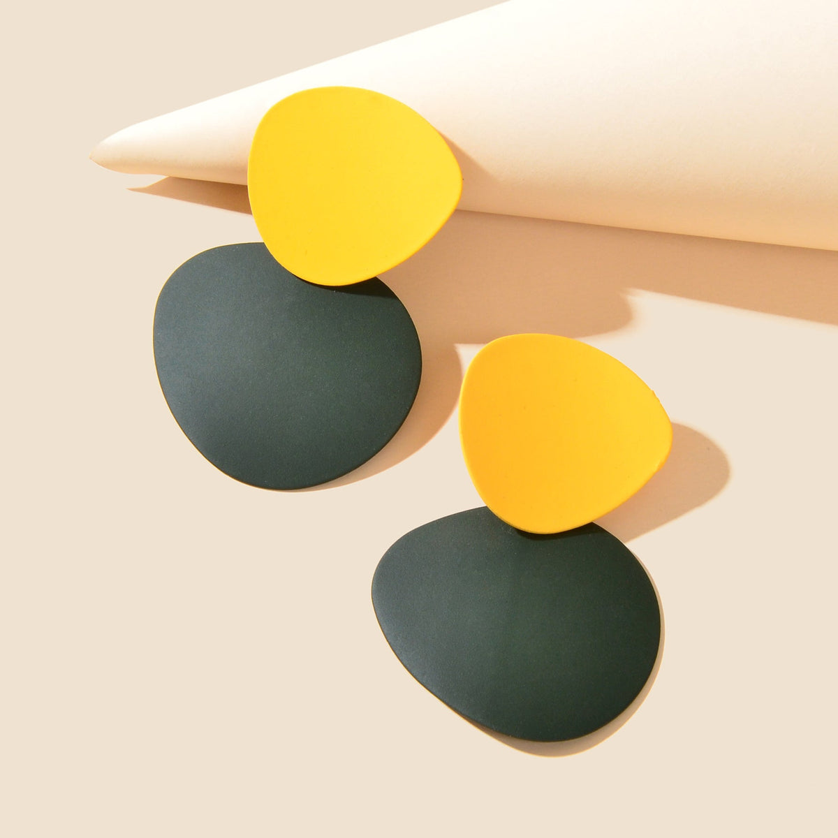Yellow Dark Green Geometric Big Earrings Women Social gatherings Jewelry-2