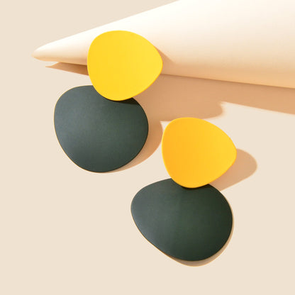 Yellow Dark Green Geometric Big Earrings Women Social gatherings Jewelry-2