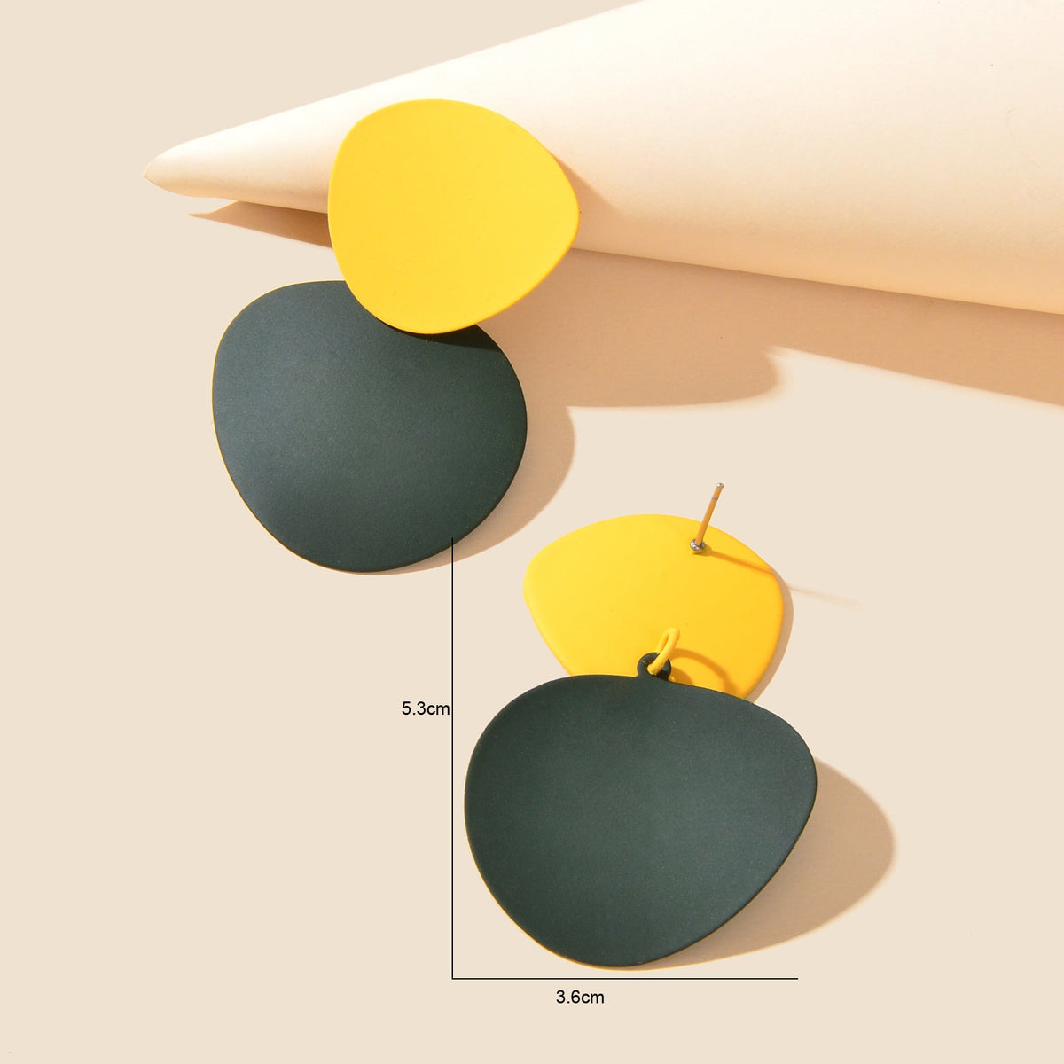 Yellow Dark Green Geometric Big Earrings Women Social gatherings Jewelry-4