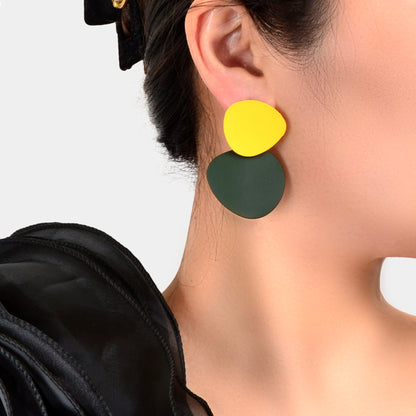 Yellow Dark Green Geometric Big Earrings Women Social gatherings Jewelry-0