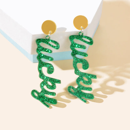 Fashion Acrylic Green Letter Drop Earrings for Women Festival Party Jewelry-1