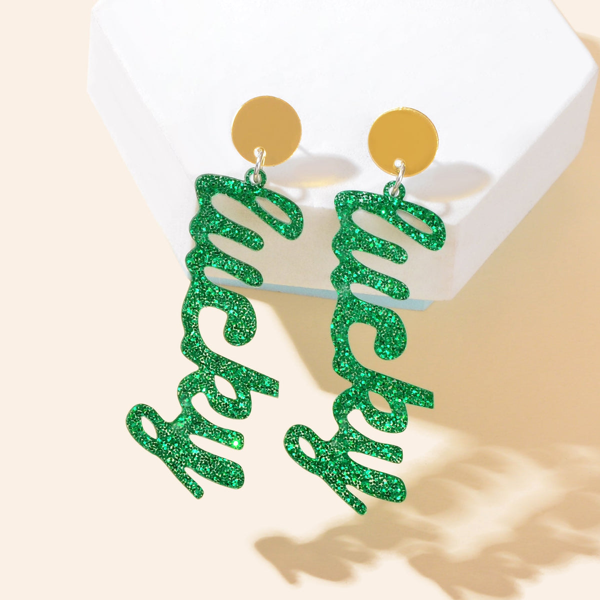 Fashion Acrylic Green Letter Drop Earrings for Women Festival Party Jewelry-2