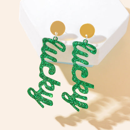 Fashion Acrylic Green Letter Drop Earrings for Women Festival Party Jewelry-2