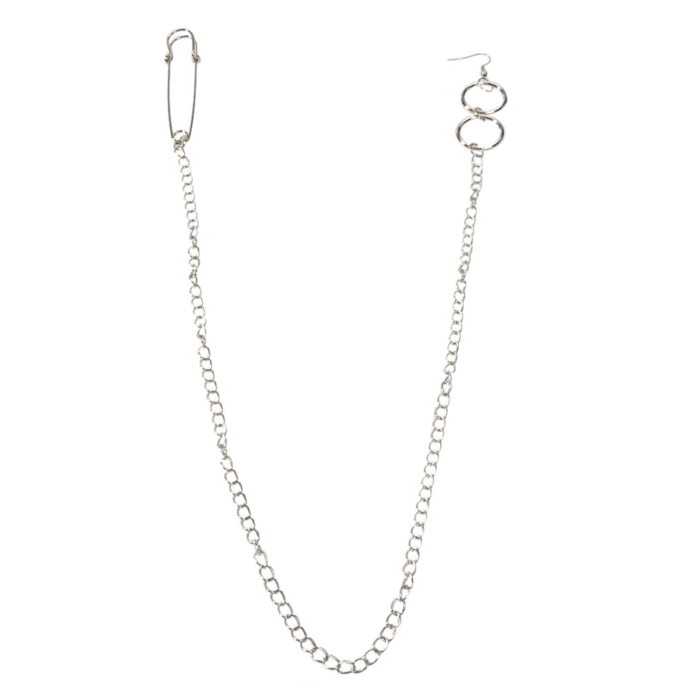 1pc Hiphop Punk Jewellery Rock Silver Long Tassel Chain Safety Pin Drop Earrings-4
