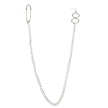 1pc Hiphop Punk Jewellery Rock Silver Long Tassel Chain Safety Pin Drop Earrings-4