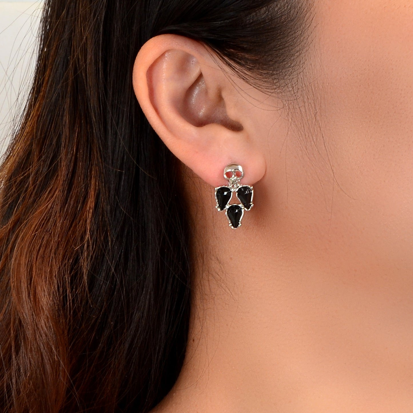 Punk Rock Style Black Water Drop Silvery Skull Stud Earrings Fashion Jewelry-1