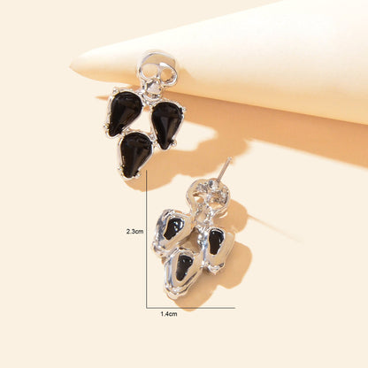Punk Rock Style Black Water Drop Silvery Skull Stud Earrings Fashion Jewelry-4