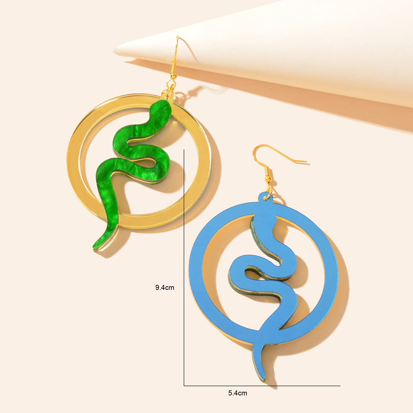 Funky Jewelry Golden Circle Green Snake Acrylic Dangle Earrings Fashion Accessories-3