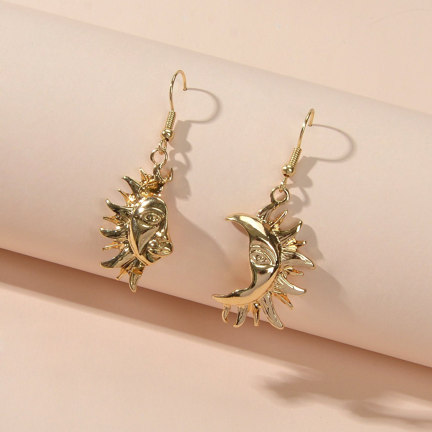 Personality Creative Irregular Metal Sun Face Asymmetric Cool Statement Earrings-0