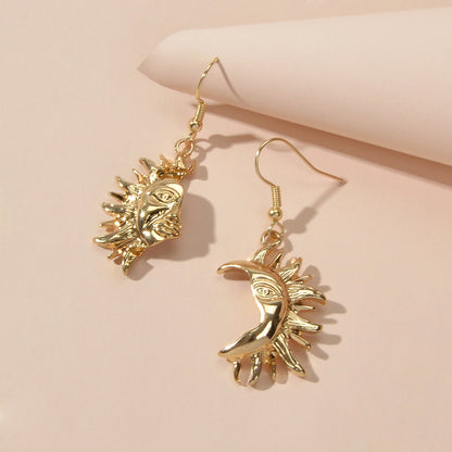 Personality Creative Irregular Metal Sun Face Asymmetric Cool Statement Earrings-3