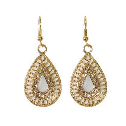 Rhinestone Decor White Crystal Water Drop Dangle Earrings Bohemian Accessories-4