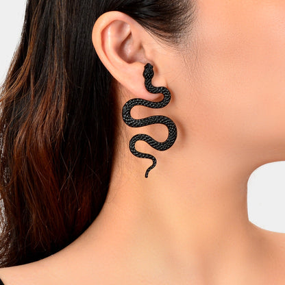 Punk Gothic Big Black Snake Stud Statement Earrings Party Decoration for Women-0