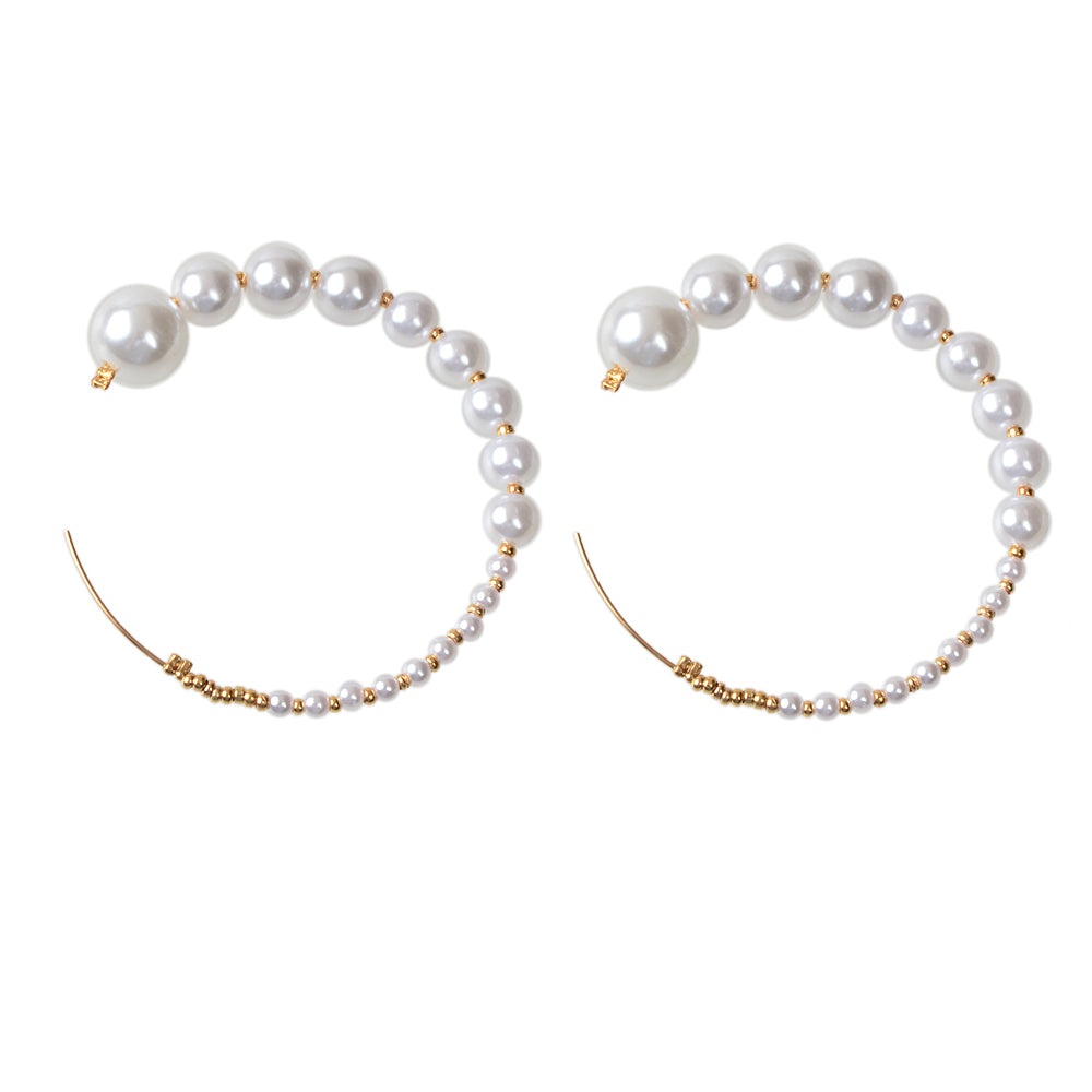 Retro Jewellery Big Pearl Statement Hoop Earrings Fashion Women Accessories-4