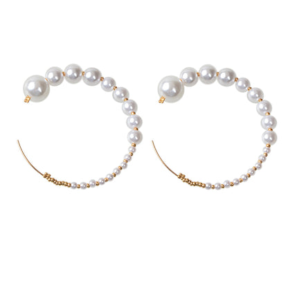 Retro Jewellery Big Pearl Statement Hoop Earrings Fashion Women Accessories-4