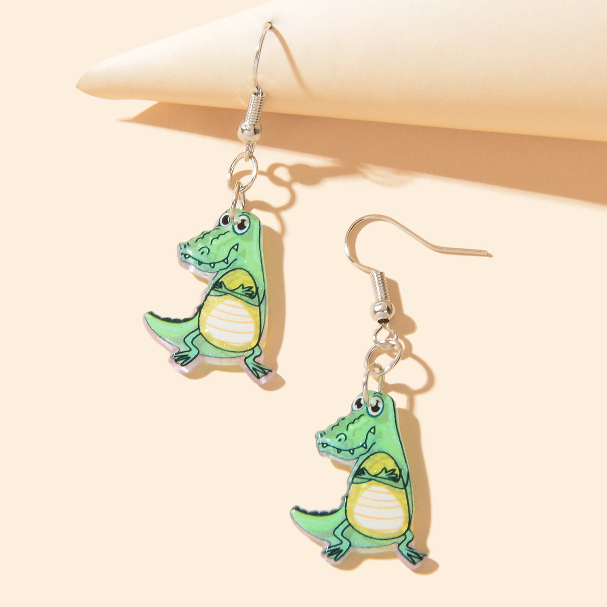 Personality Jewelry Cute Cartoon Design Green Acrylic Dinosaur Dangle Earrings-2
