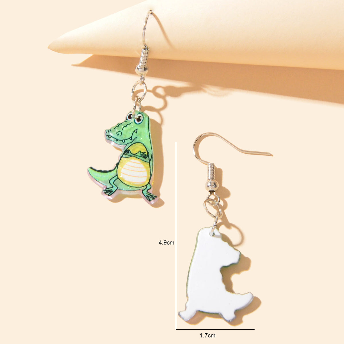 Personality Jewelry Cute Cartoon Design Green Acrylic Dinosaur Dangle Earrings-4