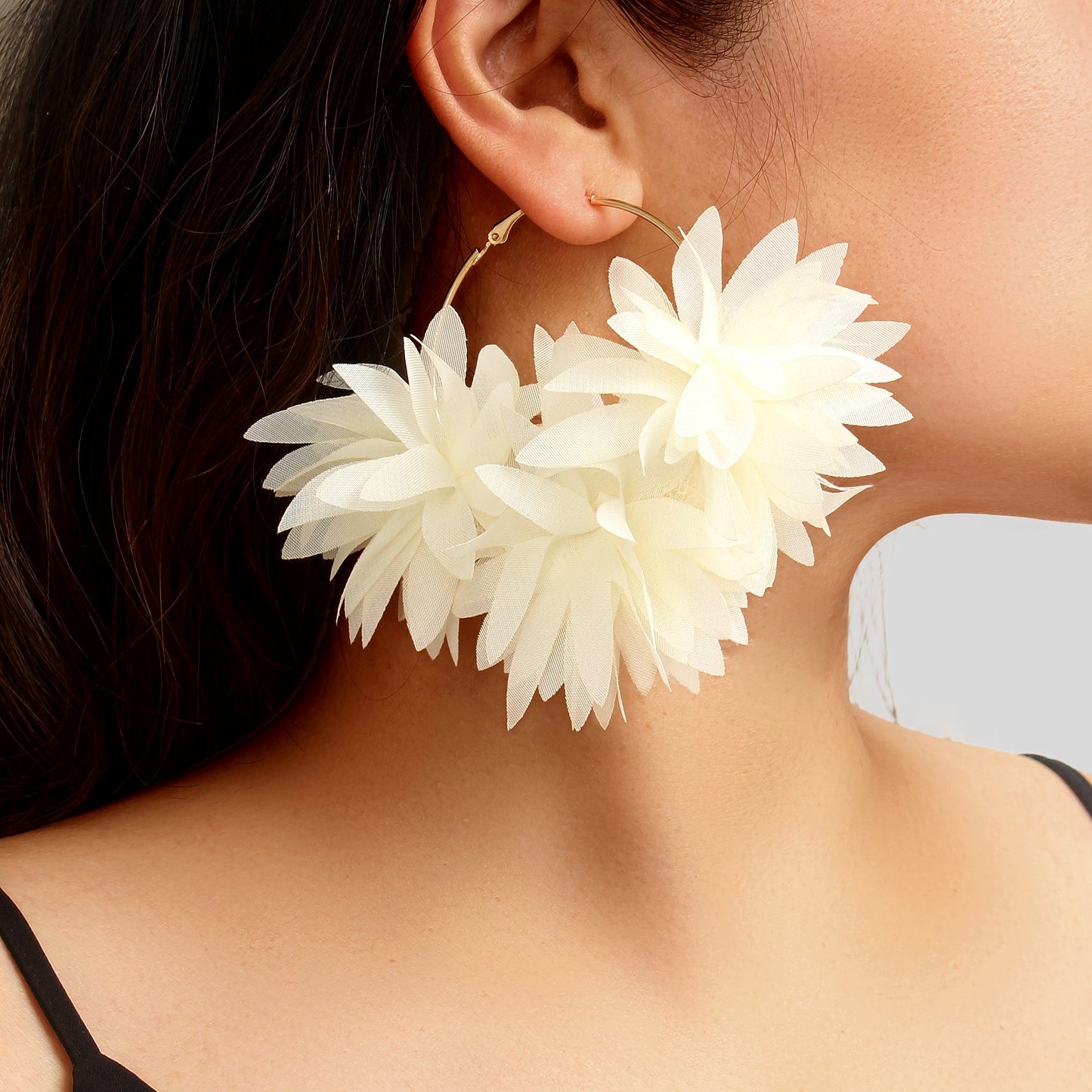 Lace Fabric Flower Big Hoop Exaggerated Earrings Girl Holiday Bohemian Jewellery-1