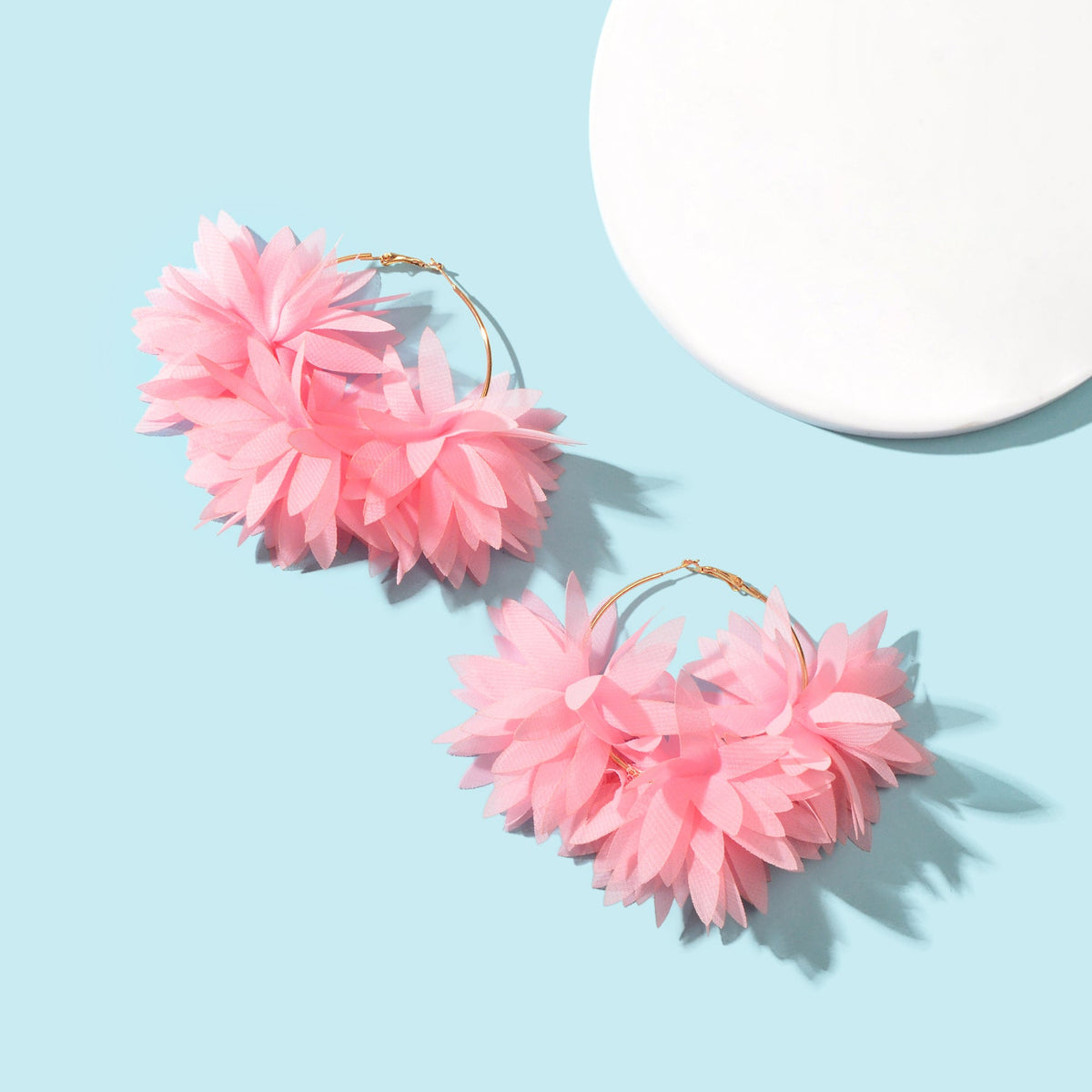 Lace Fabric Flower Big Hoop Exaggerated Earrings Girl Holiday Bohemian Jewellery-4