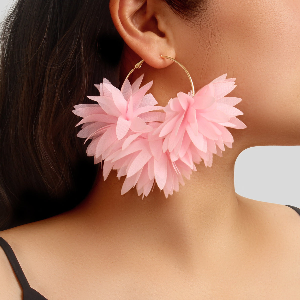 Lace Fabric Flower Big Hoop Exaggerated Earrings Girl Holiday Bohemian Jewellery-0