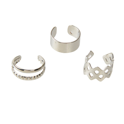 3 pcs Rock Style Silver Geometric Ear Cuff Earrings set Teens Clip on Jewellery-4
