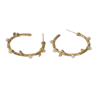 Designer Metal Pearl Branch C Shape Hypoallergenic Hoop Earrings Nice Collection-4