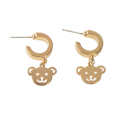 Gold Bear Hoop Drop Earrings Women Cartoon Stud Cute Gift Teens Textured Jewelry-4
