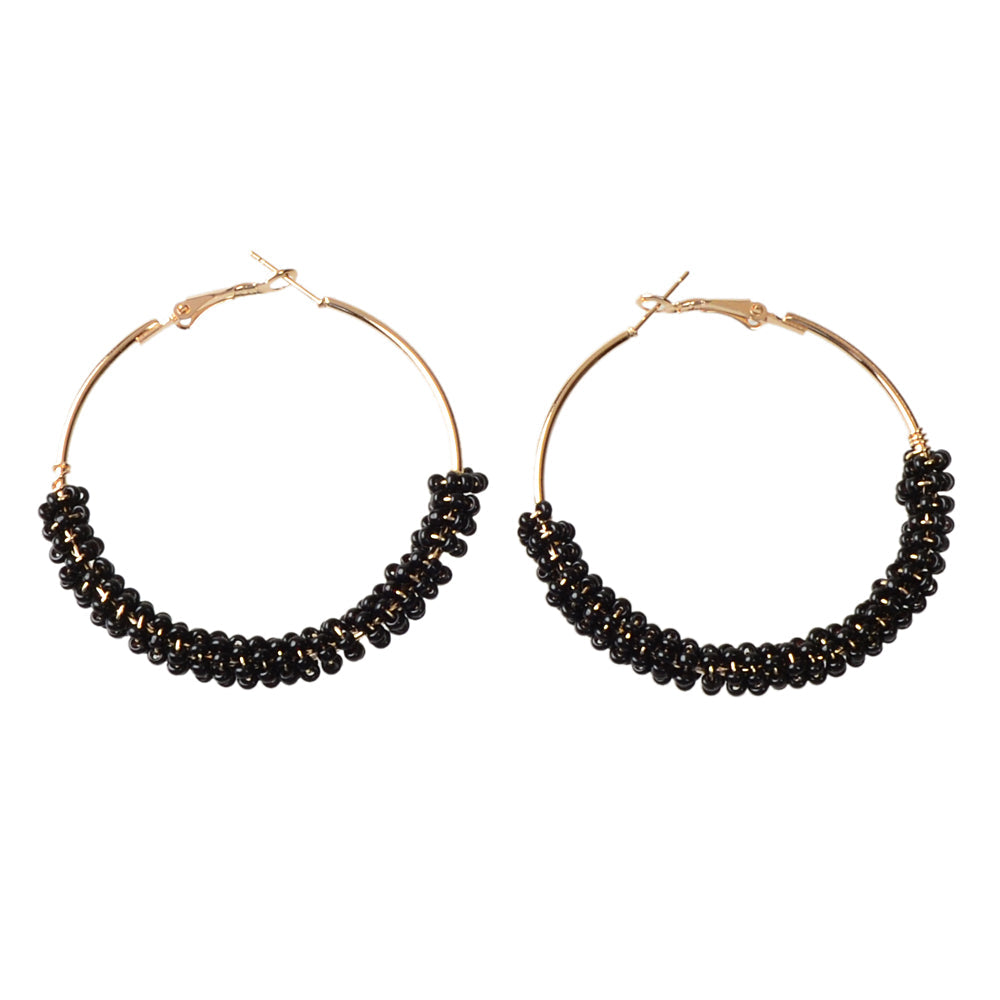 Bohemian Jewellery Handmade Black Beads Big Hoop Earrings Ethnic Women Accessory-4