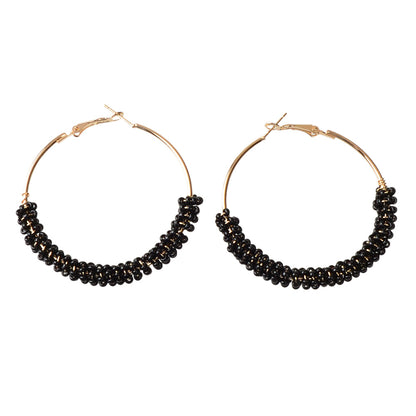 Bohemian Jewellery Handmade Black Beads Big Hoop Earrings Ethnic Women Accessory-4