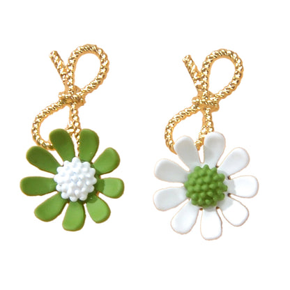 Dainty Gift Women Bow White Green Flower Asymmetric Hypoallergenic Stud Earrings-4