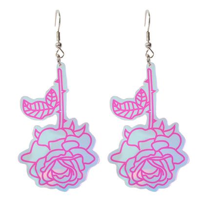 Unique Party Decoration Women Big Resin Hotpink Flower Dangle Female Earrings-4