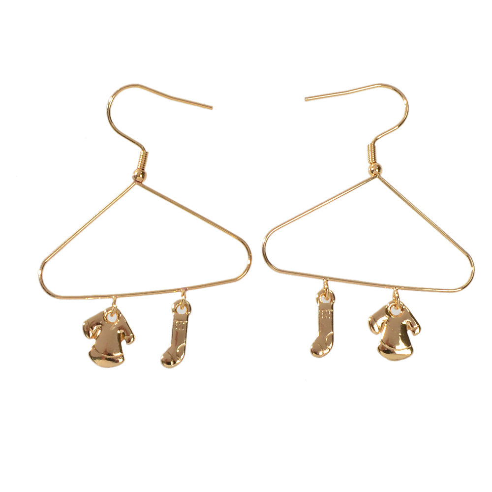 Cute Funny Minimalist Jewelry Gold Clothes Sock Drying Rack Dangle Party Earring-4