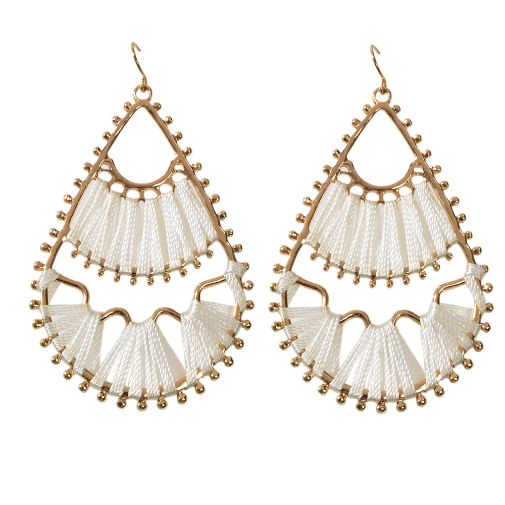 Indian Traditional Handmade Braided Beige Hotpink Ethnic Water Drop Earrings-5
