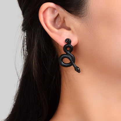 Punk Rock Black Snake Stud Earrings Vintage Gothic Cosplay Music Festival Jewelry-0