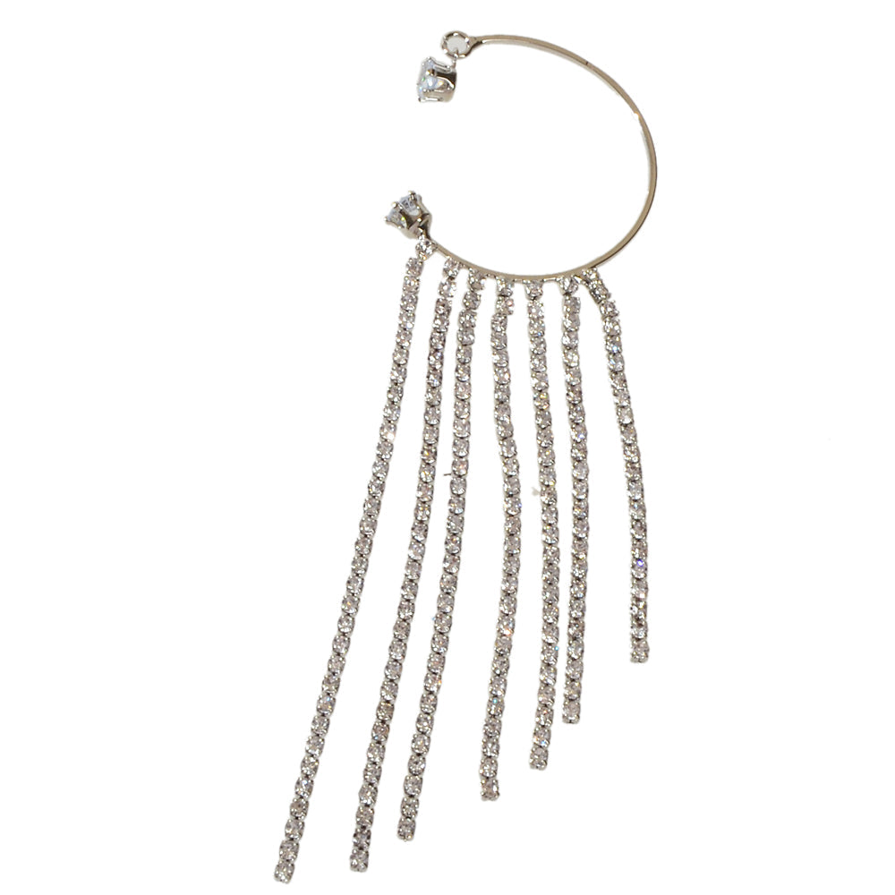 Luxurious 1pc Full Rhinestone Shining Tassel Chain Dangle Earrings Ear Cuff Gift-3
