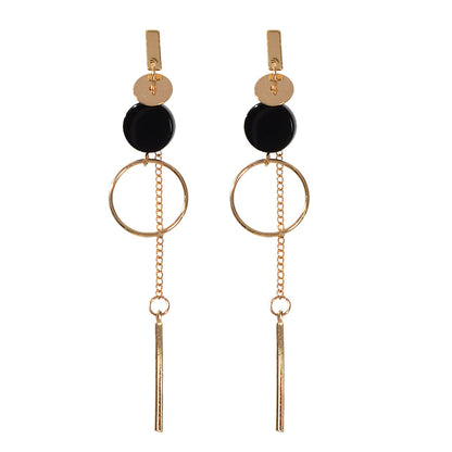 Gold Silver Round Circle Bar Geometric Drop Stud Tassel Earrings Accessories-3