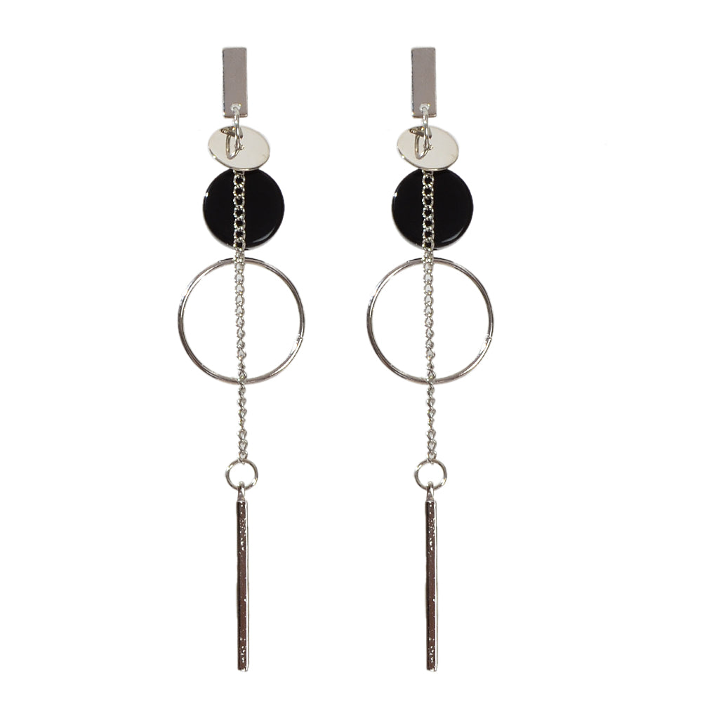 Gold Silver Round Circle Bar Geometric Drop Stud Tassel Earrings Accessories-4