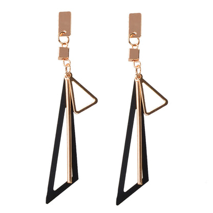 Gold Metal Geometric Triangle Dangle Stud Earring Women Textured Accessories-3