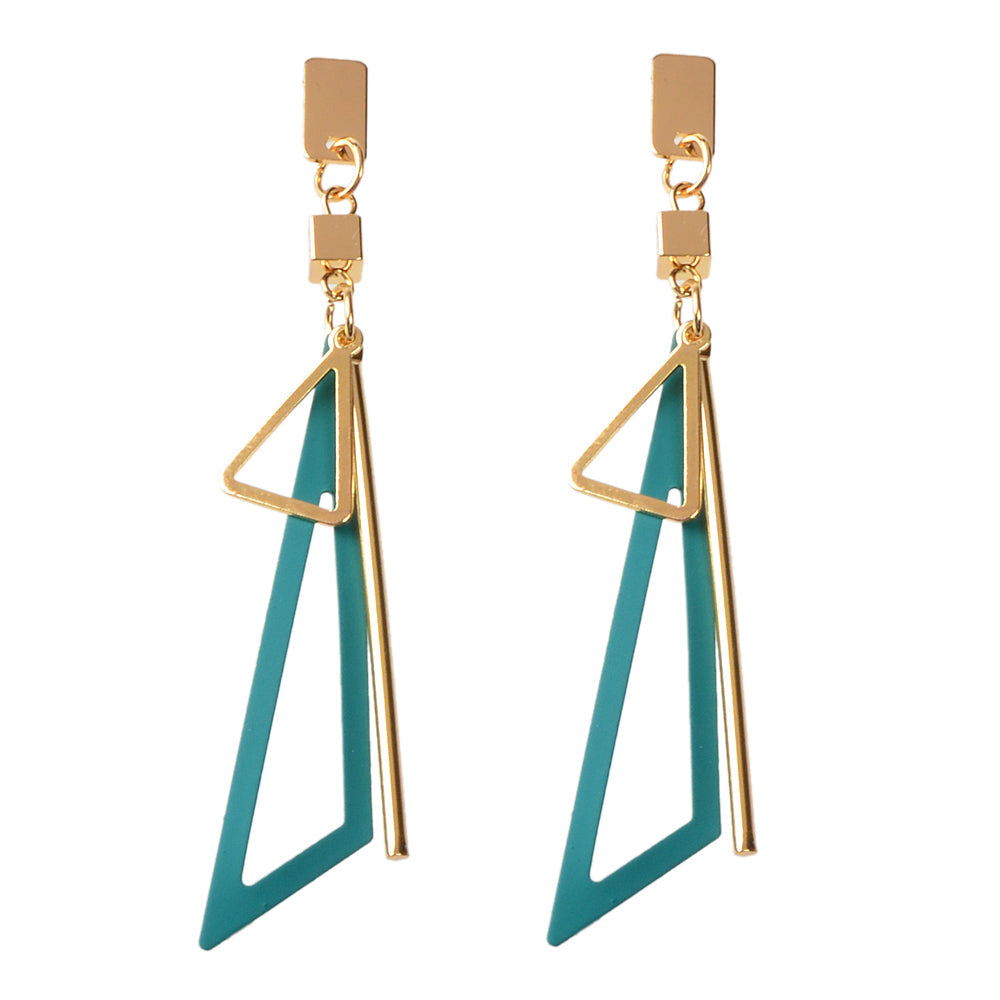 Gold Metal Geometric Triangle Dangle Stud Earring Women Textured Accessories-5
