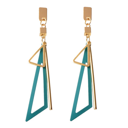 Gold Metal Geometric Triangle Dangle Stud Earring Women Textured Accessories-5
