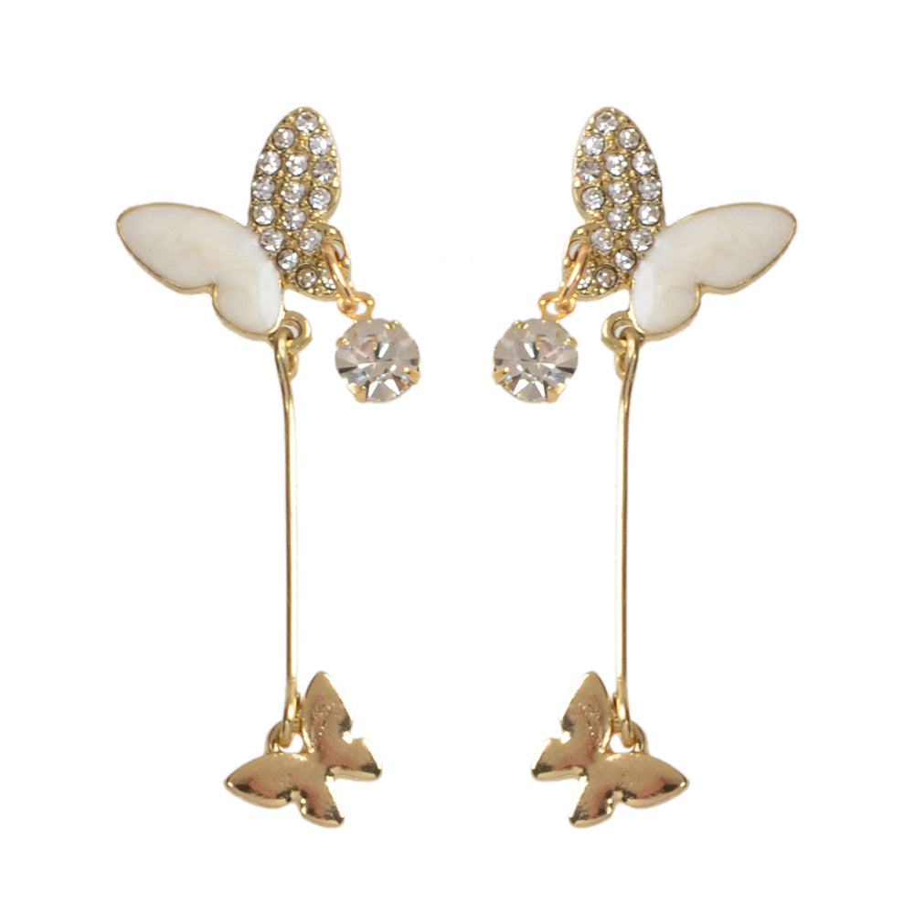 White Enamel Rhinestone Butterfly Pendant Earrings Dainty Gifts for Women Teens-3
