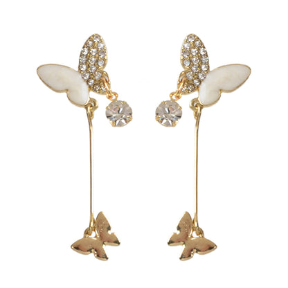 White Enamel Rhinestone Butterfly Pendant Earrings Dainty Gifts for Women Teens-3