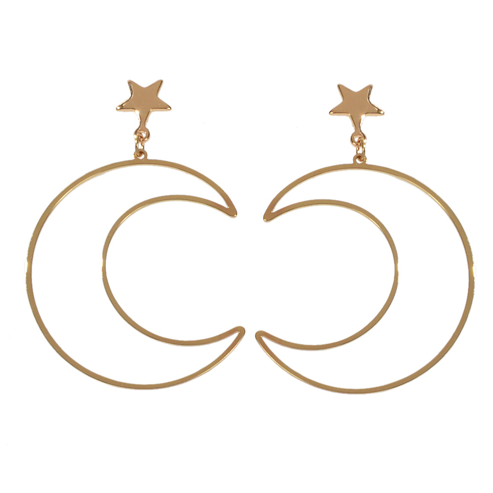 Trendy Minimalist Jewellery Gold Silver Star Moon Dangle Earrings Accessories-3