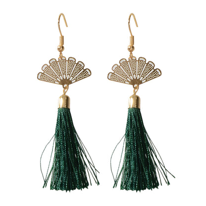 Ethnic Traditional Gold Sector Tassel Dangle Pendant Earrings American Jewellery-3